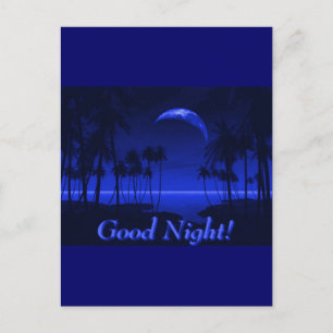 DEEP TROPICAL BLUE GOODNIGHT PALM TREES OCEAN MOON BRIEFKAART