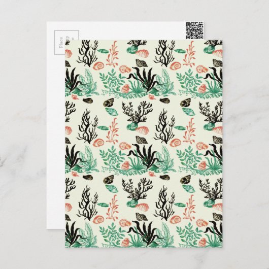 Deep Tropical Ocean Zee Coral Seashell Waterverf Briefkaart (Voorkant / Achterkant)