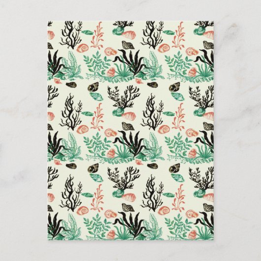 Deep Tropical Ocean Zee Coral Seashell Waterverf Briefkaart (Voorkant)