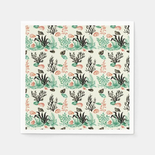Deep Tropical Ocean Zee Coral Seashell Waterverf Servet (Voorkant)