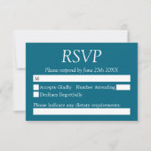 Deep Turquoise Blue Wedding RSVP Kaart (Voorkant)