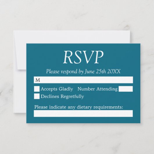 Deep Turquoise Blue Wedding RSVP Kaart (Voorkant)