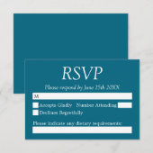 Deep Turquoise Blue Wedding RSVP Kaart (Voorkant / Achterkant)
