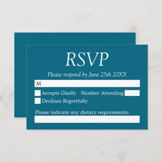 Deep Turquoise Blue Wedding RSVP Kaart (Voorkant / Achterkant)