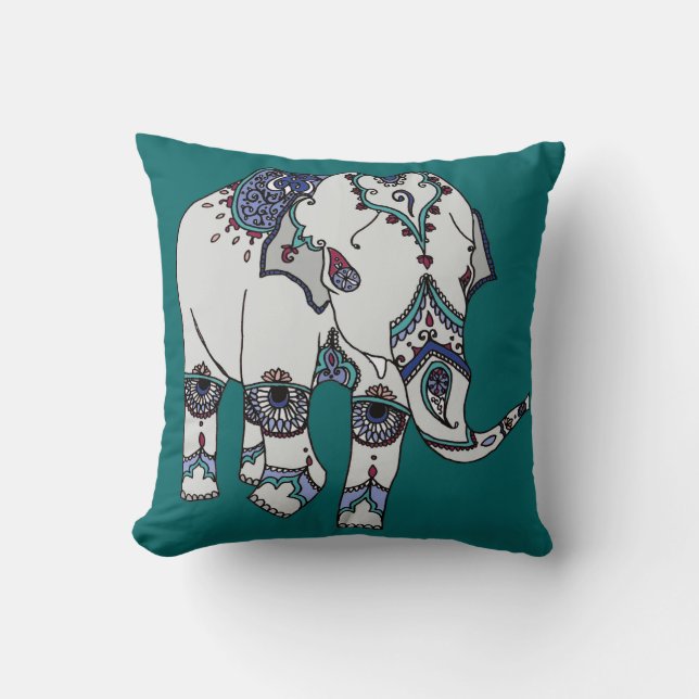 Deep Turquoise Embellish Elephant Cushion Kussen (Voorkant)