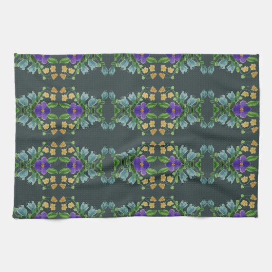 Deep Turquoise Floral Theedoek (Horizontaal)