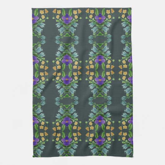 Deep Turquoise Floral Theedoek (Verticaal)