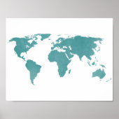 Deep Turquoise Rustic Wereldkaart Poster (Voorkant)