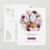 Deep Velvet & Blush Roze Bloemen Bruiloft Dank u Briefkaart (Voorkant / Achterkant)