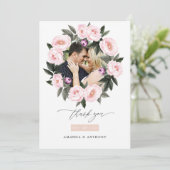 Deep Velvet en Blush Roze Bloemen Bruiloft Foto Bedankkaart (Staand voorkant)