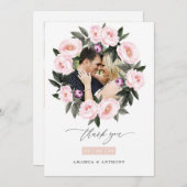 Deep Velvet en Blush Roze Bloemen Bruiloft Foto Bedankkaart (Voorkant / Achterkant)