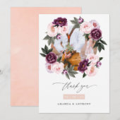 Deep Velvet en Blush Roze Bloemen Bruiloft Foto Bedankkaart (Voorkant / Achterkant)
