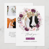 Deep Velvet en Blush Roze Bloemen Bruiloft Foto Bedankkaart (Voorkant / Achterkant)