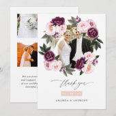 Deep Velvet en Blush Roze Bloemen Bruiloft Foto Bedankkaart (Voorkant / Achterkant)