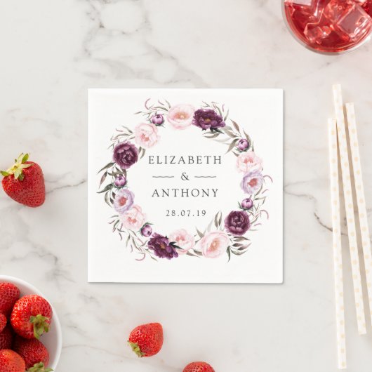 Deep Velvet en Blush Roze Bloemen Bruiloft Servet (Insitu)