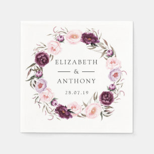 Deep Velvet en Blush Roze Bloemen Bruiloft Servet