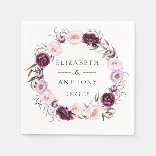 Deep Velvet en Blush Roze Bloemen Bruiloft Servet (Voorkant)