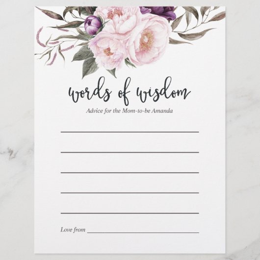 Deep Velvet Floral Baby shower Advice voor mama (Voorkant)