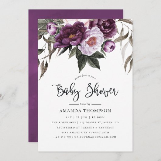 Deep Velvet Floral Baby shower Kaart (Voorkant / Achterkant)