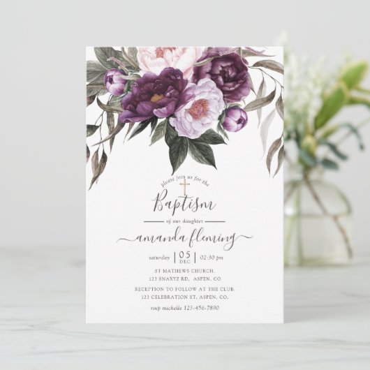 Deep Velvet Floral Baptisme Kaart (Staand voorkant)