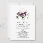 Deep Velvet Floral Eerste Heilige Communie Kaart (Voorkant)