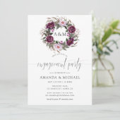 Deep Velvet Floral Monogram Engagement Party Kaart (Staand voorkant)