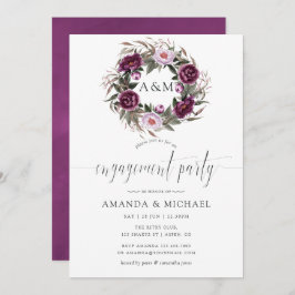 Deep Velvet Floral Monogram Engagement Party Kaart