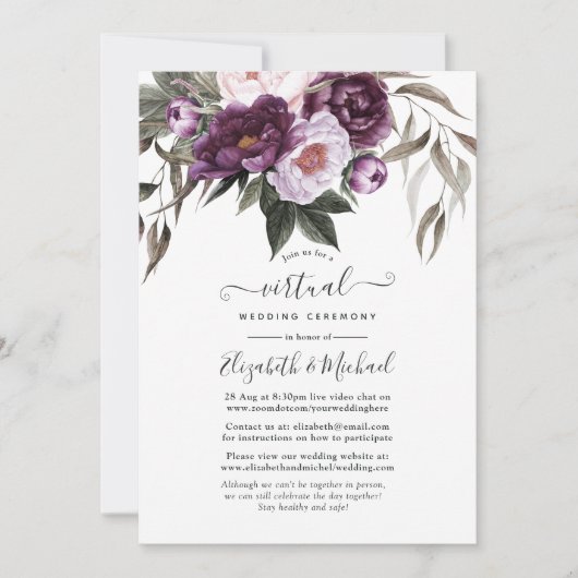 Deep Velvet Floral Online Virtual Wedding Kaart (Voorkant)