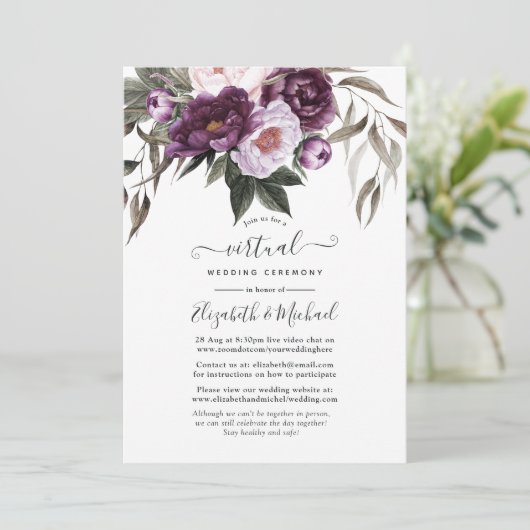 Deep Velvet Floral Online Virtual Wedding Kaart (Staand voorkant)