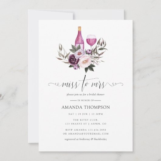 Deep Velvet Floral Vrijgezellenfeest Wine Tasting  Kaart (Voorkant)