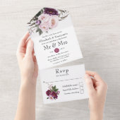 Deep Velvet Floral Wedding All In One Uitnodiging (Afscheurbaar)