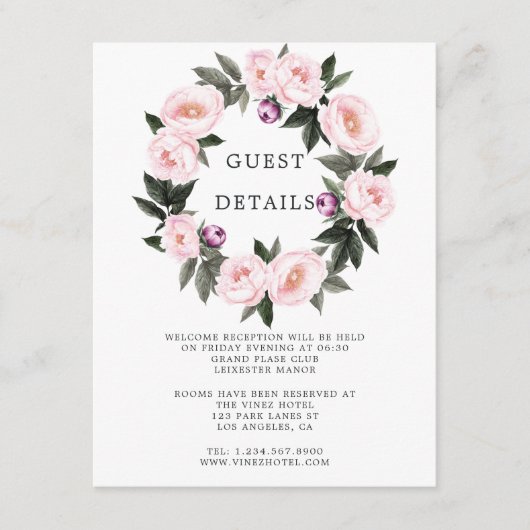 Deep Velvet Floral Wedding Guest Details Informatiekaartje (Voorkant)