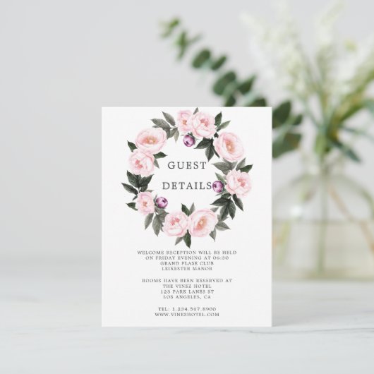 Deep Velvet Floral Wedding Guest Details Informatiekaartje (Staand voorkant)