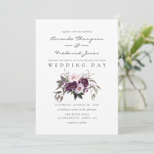 Deep Velvet Floral Wedding Kaart (Staand voorkant)