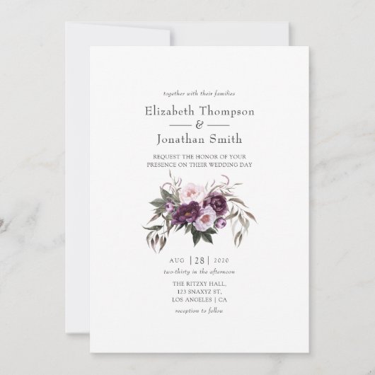 Deep Velvet Floral Wedding Kaart (Voorkant)