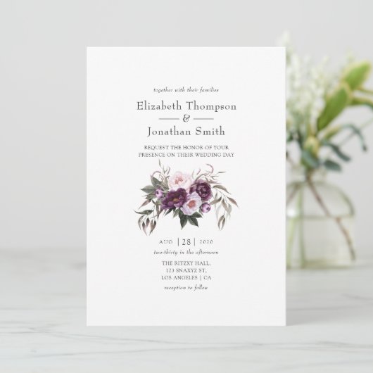 Deep Velvet Floral Wedding Kaart (Staand voorkant)