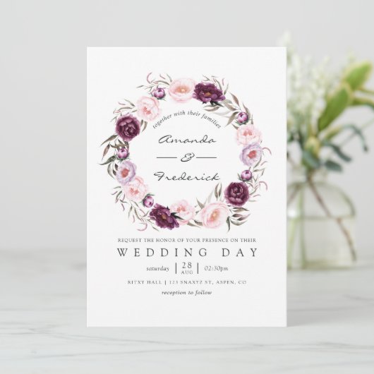 Deep Velvet Floral Wedding Kaart (Staand voorkant)