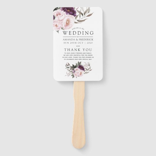 Deep Velvet Floral Wedding Programme Handwaaier (Voorkant)