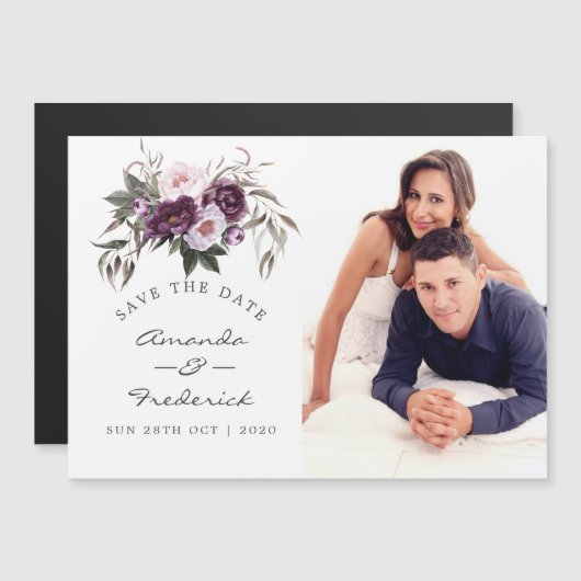 Deep Velvet Floral Wedding Save the Date Magnetische Uitnodiging (Voorkant / Achterkant)