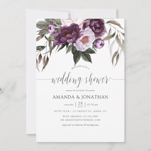 Deep Velvet Floral Wedding Shower Kaart (Voorkant)