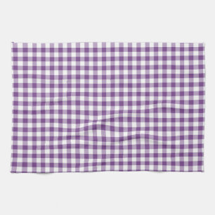 Deep Violet Paars en White Gingham Pattern Theedoek
