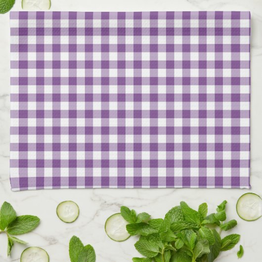 Deep Violet Paarse en witte Gingham Pattern Theedoek (Gevouwen)