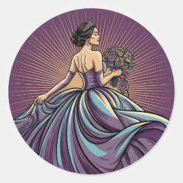 Deep Violet Rhapsody Tiara & Bouquet Quinceañera Ronde Sticker