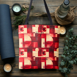 Deep Warmth Abstract - Rood, Crème, Zwart Geometri Tote Bag