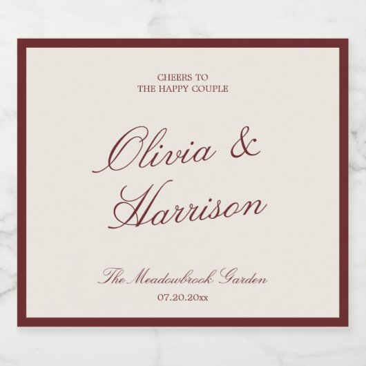 Deep Wine Classic Calligraphy Wedding Sparkling Wijnetiket (Enkel label)