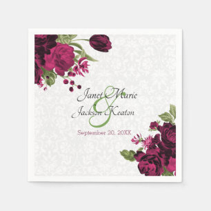 Deep Wine Floral Wedding Napkins Servet
