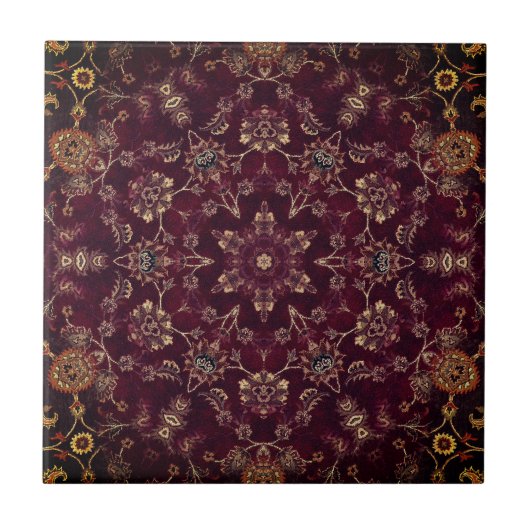 Deep Wine Maroon Bourgogne Kaleidoscoop Tegeltje (Voorkant)