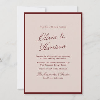 Deep Wine Old Money Calligraphy Wedding Invitation Kaart