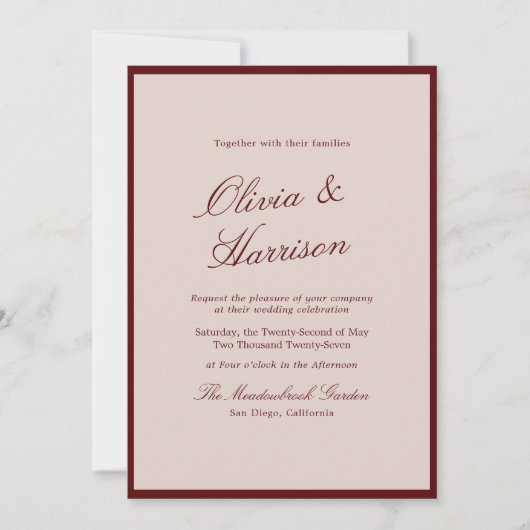 Deep Wine Old Money Calligraphy Wedding Invitation Kaart (Voorkant)
