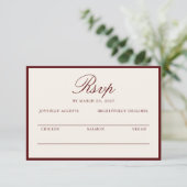 Deep Wine Old Money Wedding RSVP Card Informatiekaartje (Staand voorkant)